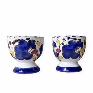 Deruta Hand Painted Egg Cups in Orvieto Blue Pattern, Set of 2